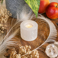 Selenit Teelichthalter Naturstein Kerzenhalter Deko Marokko Meditation Licht