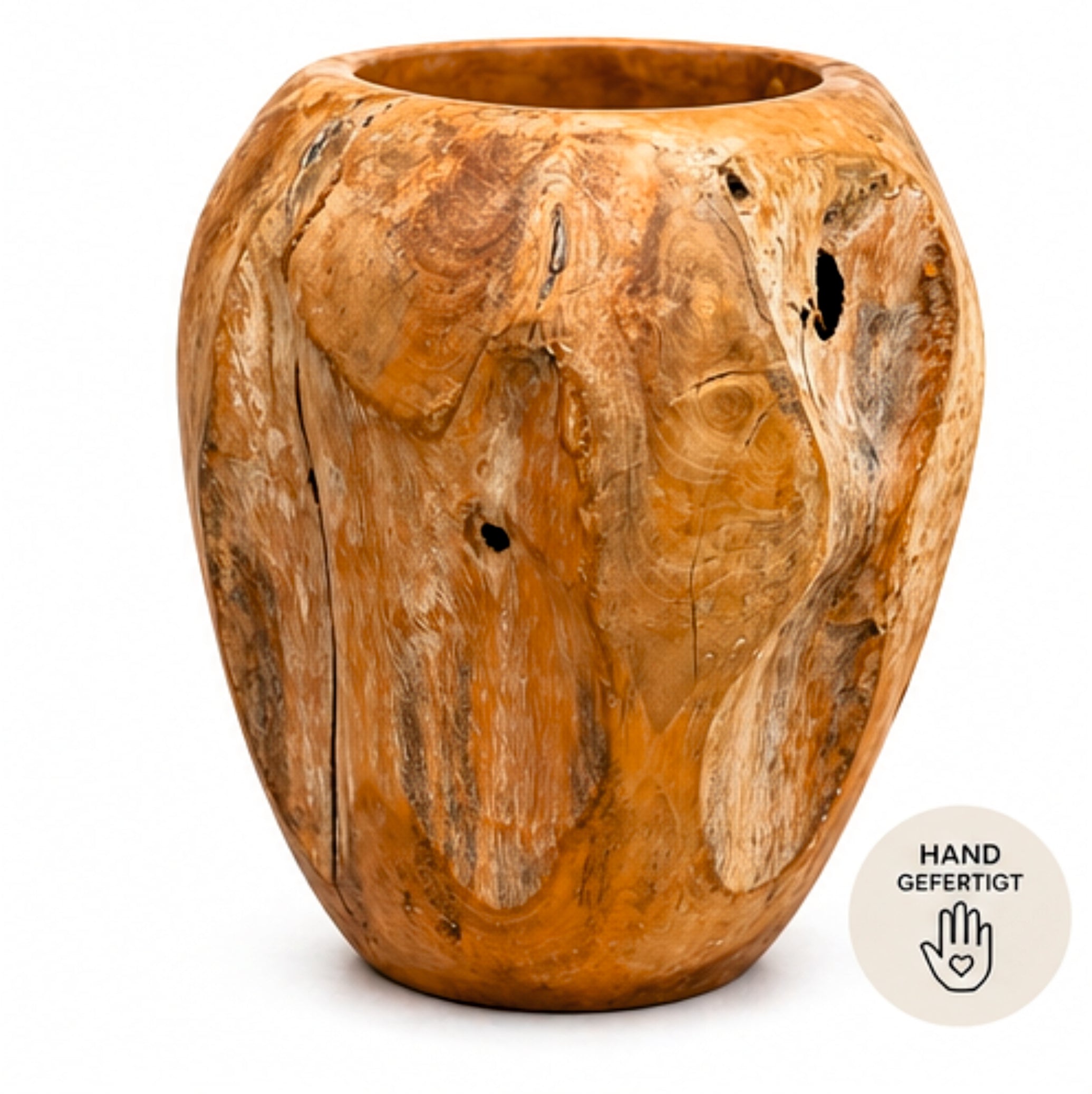 Teak Wurzelholz Vase 38cm massiv handgefertigt Unikat Holz Deko Bali