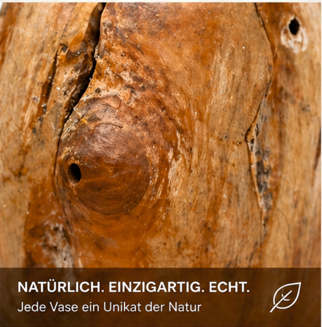 Teak Wurzelholz Vase 38cm massiv handgefertigt Unikat Holz Deko Bali