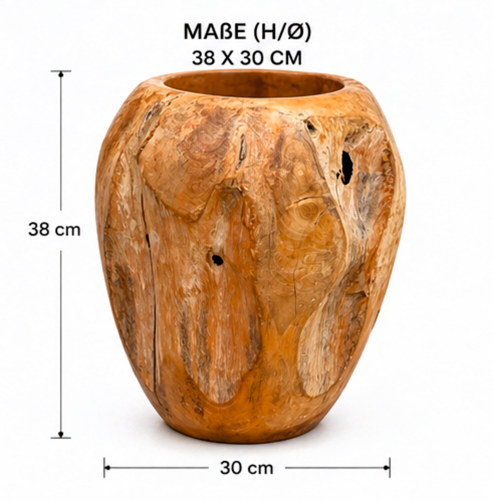 Teak Wurzelholz Vase 38cm massiv handgefertigt Unikat Holz Deko Bali