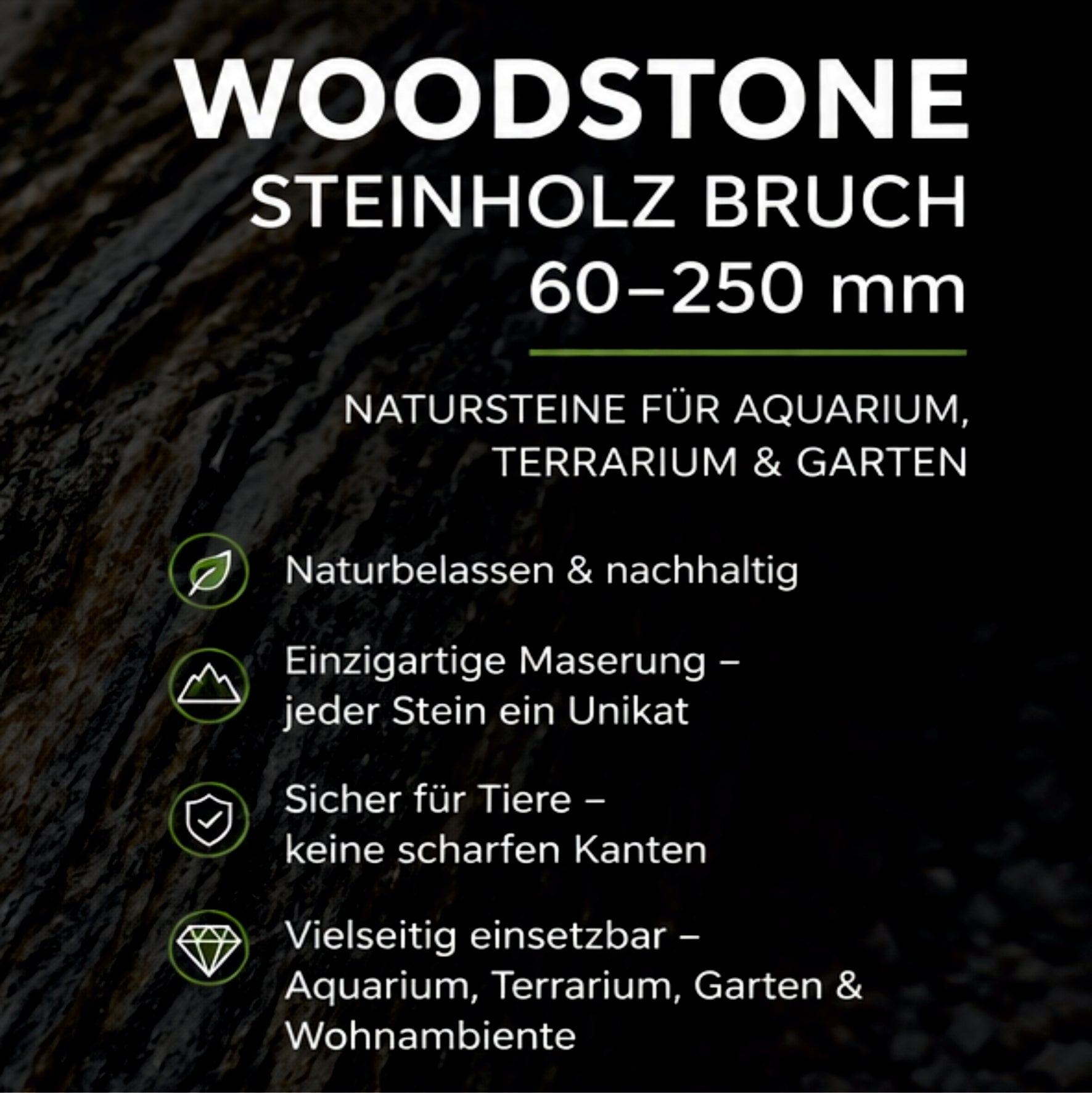 Woodstone Steinholz Bruch 60-250 mm Aquarium Deko Garten Naturstein Gneis