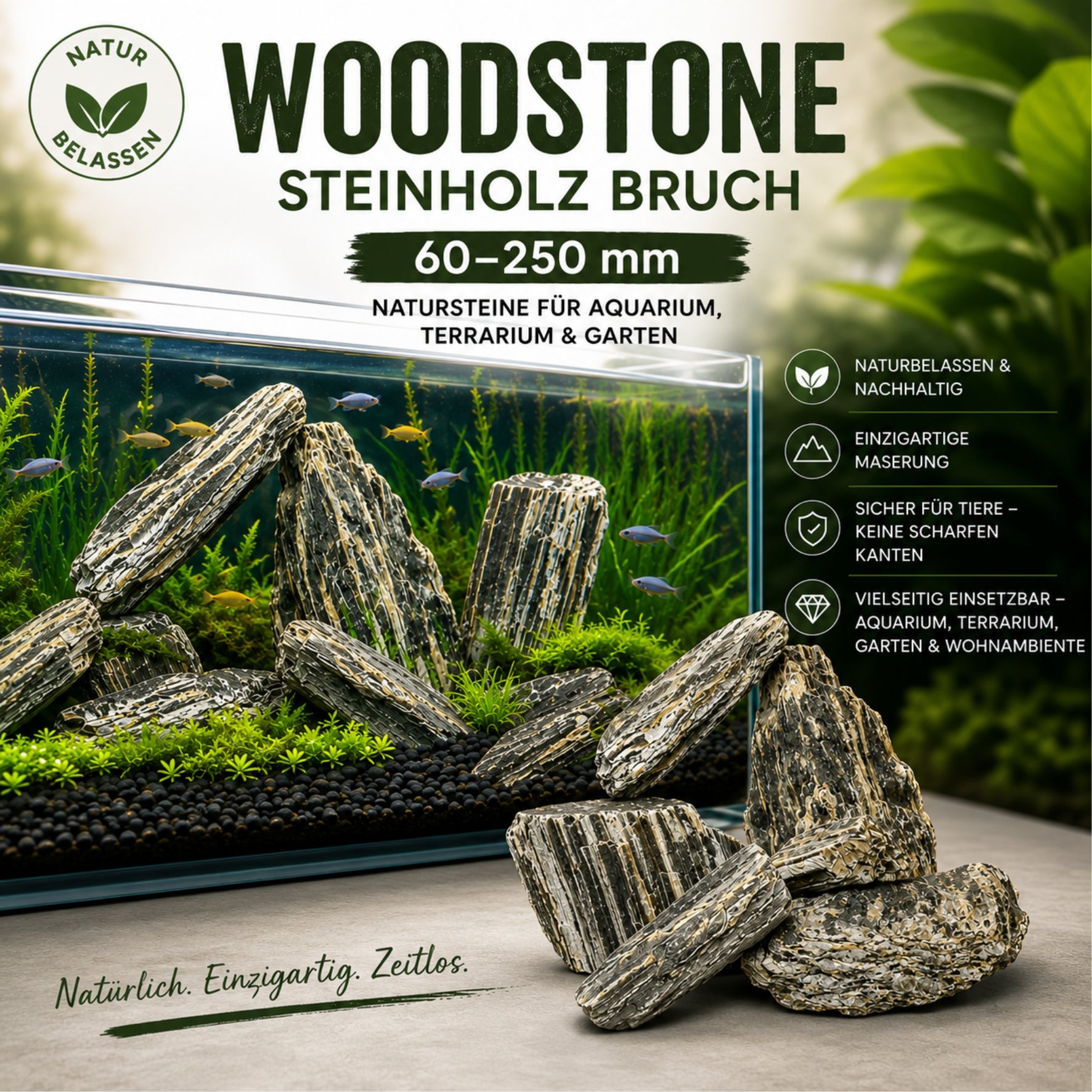 Woodstone Steinholz Bruch 60-250 mm Aquarium Deko Garten Naturstein Gneis